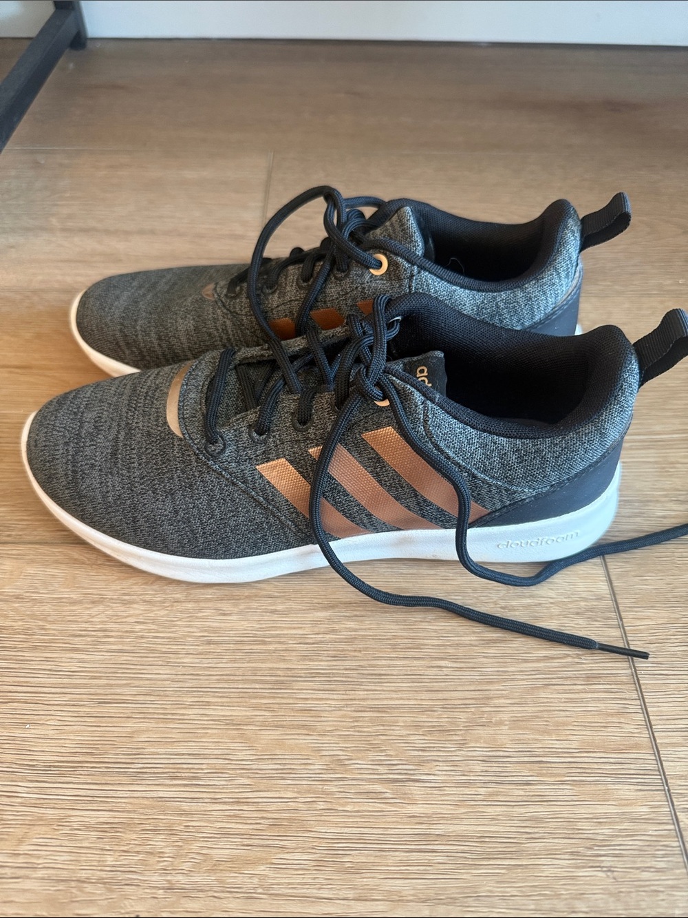 Adidas Gray Knit Sneakers with Rose Gold Stripes - Picture 3 of 7